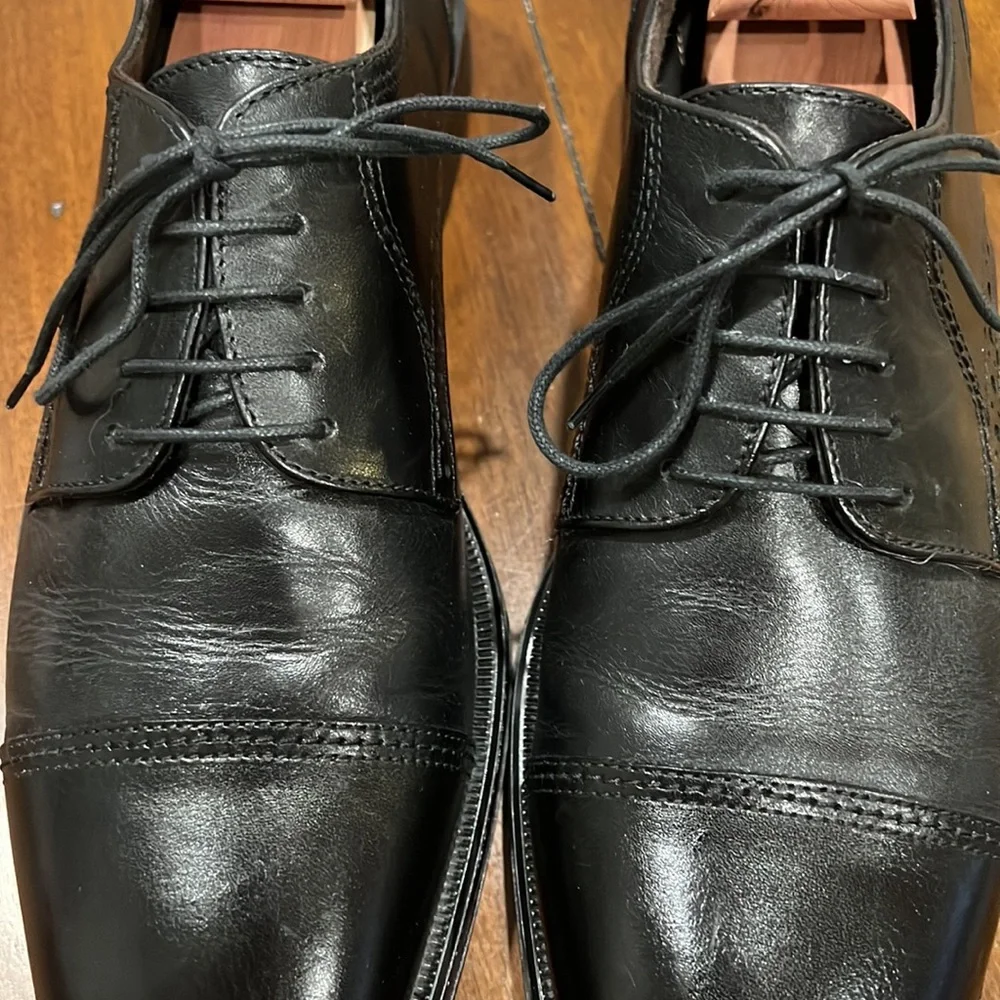 Johnston & Murphy LEATHER OXFORDS Men's 10 M Black Cap Toe Dress Shoes 59-11815 - Picture 3 of 4